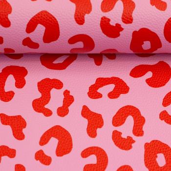 Preview: 50x70 cm Zuschnitt Kunstleder Happy Leo rosa/rot by Cherry Picking von Swafing